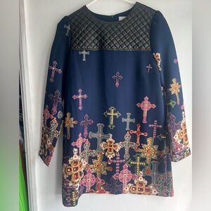 Colorful Cross Pattern Dress with Quilted Detail Versace style